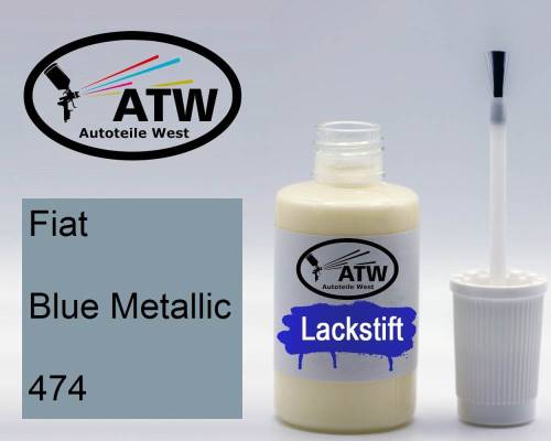 Fiat, Blue Metallic, 474: 20ml Lackstift, von ATW Autoteile West.